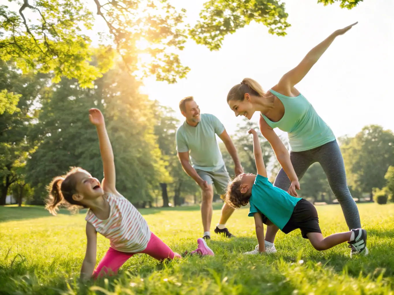 A community event hosted outdoors by SA MUSCULATION ET ACTIVITES FITNESS, with families, children, and seniors engaging in fun physical activities together, banners displaying the association’s logo in the background.